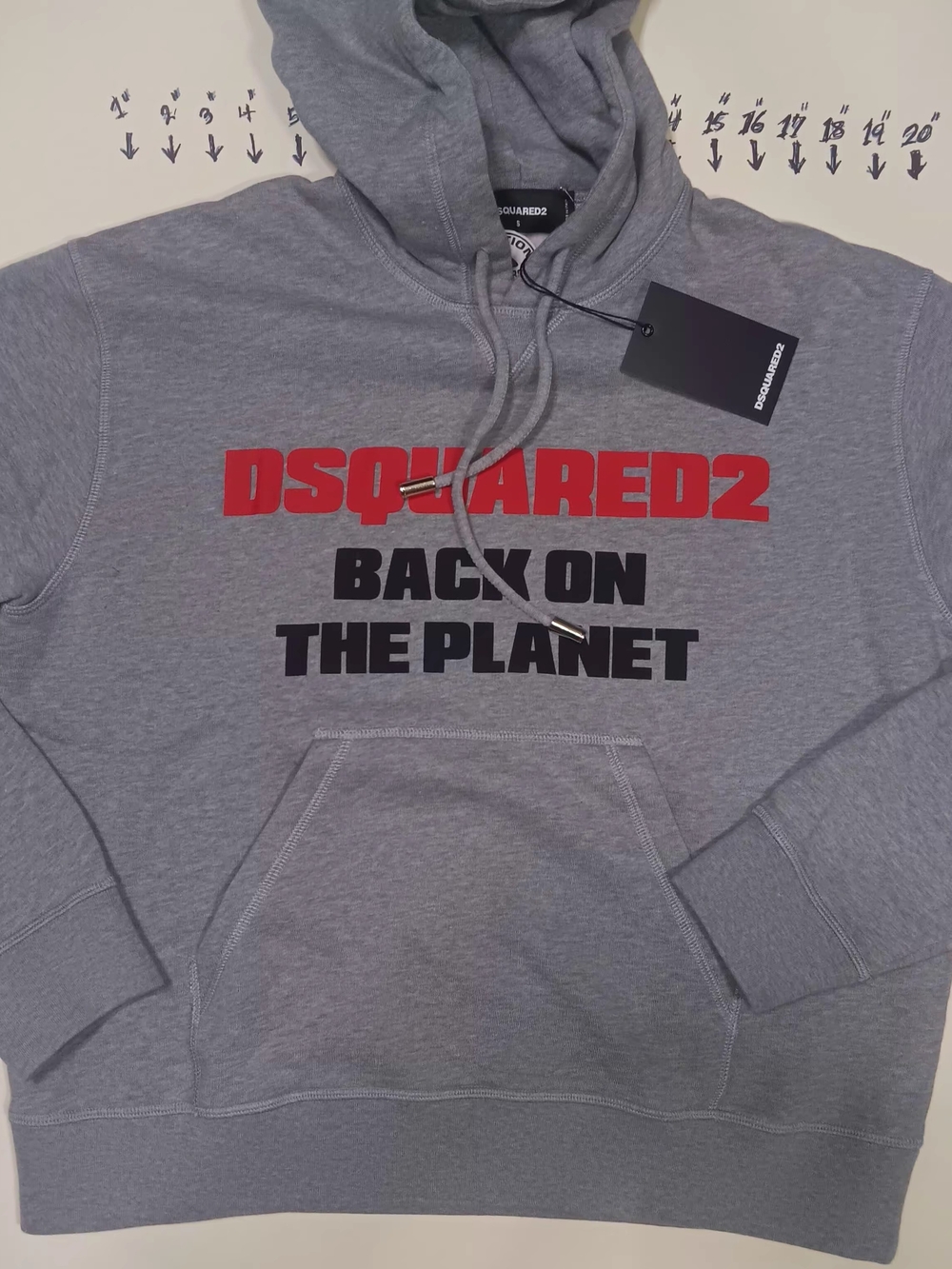 DSQUARED2 Over Sized Gray Hoodie with Red Logo Text
